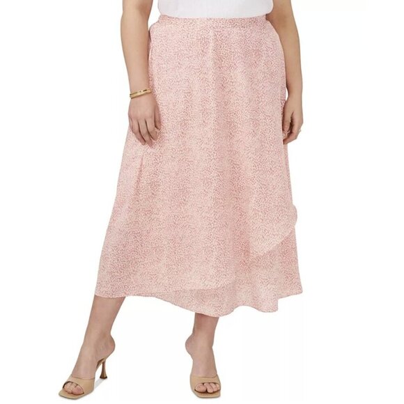 Vince Camuto New High-Low Crossover Midi Pink Pattern Skirt - Picture 1 of 9